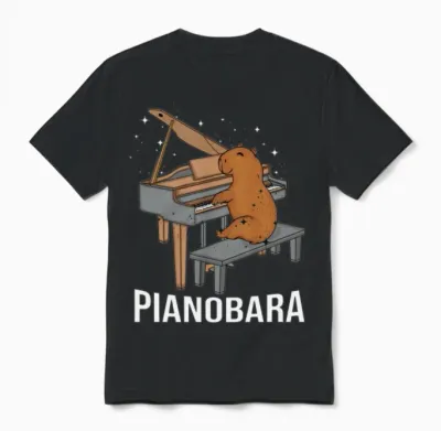 Capybara Piano Player Kids Music Lover Pianist Unisex T-Shirt - Black