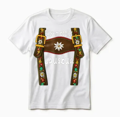 Lausbua Lausmadl Kinder Trachten Lederhose Ersatz Lederhosn Unisex T-Shirt - White