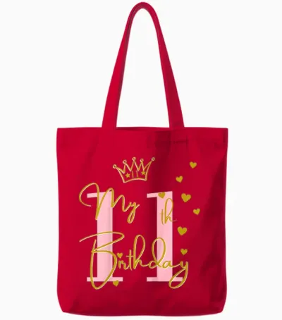 Mädchen-Outfit Zum 11. Geburtstag, Niedlich, 11 Jahre Alt, Rosa Tote Bags - Red