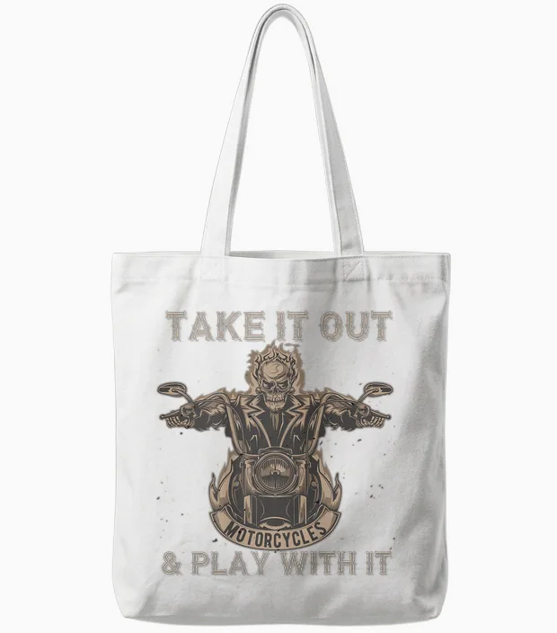 Funny Biker Skeleton Motorcycle Rider - Back Print Tote Bags in White
