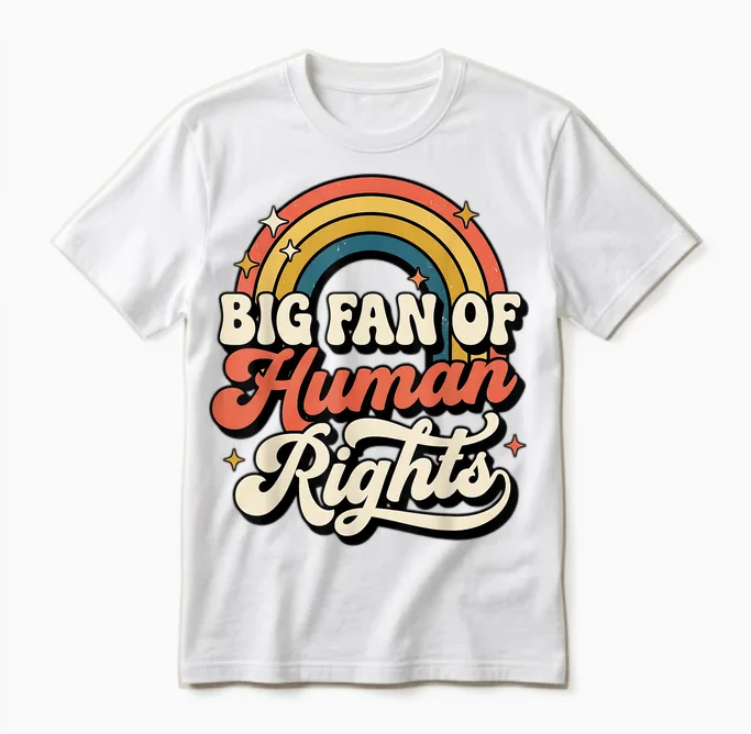 Big Fan of Human Rights Vintage Rainbow Unisex T-Shirt in White