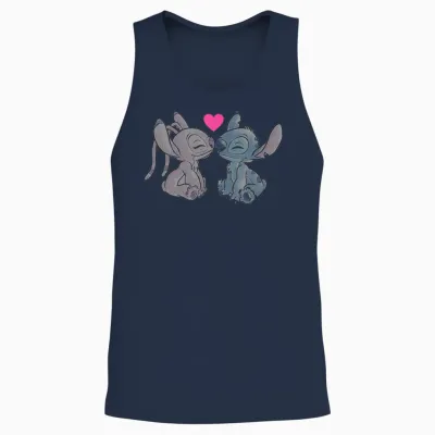 Disney Lilo & Stitch Valentine's Day Stitch & Angel Couple T-Shirt, White, S Unisex Tank Top - Navy