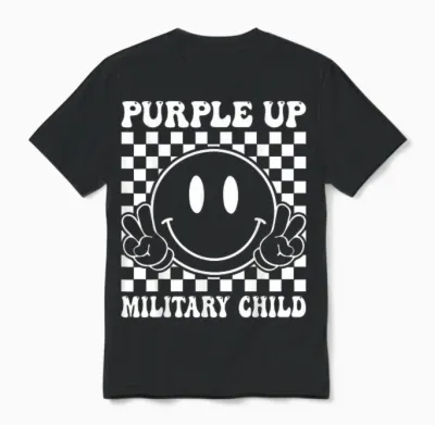 Purple Up for Military Kids Groovy Military Child Month Unisex T-Shirt - Black