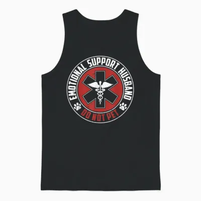 Emotional Support Husband Do Not Pet Funny Couples Unisex Tank Top - Black