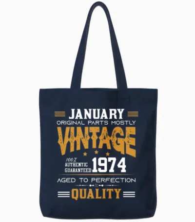 Vintage Aged to Perfection January 1974 Tote Bags - Navy