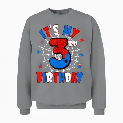 Kids It's My 3rd Birthday Spider Theme Party 3 Years Old Unisex Sweatshirt - Sport Grey