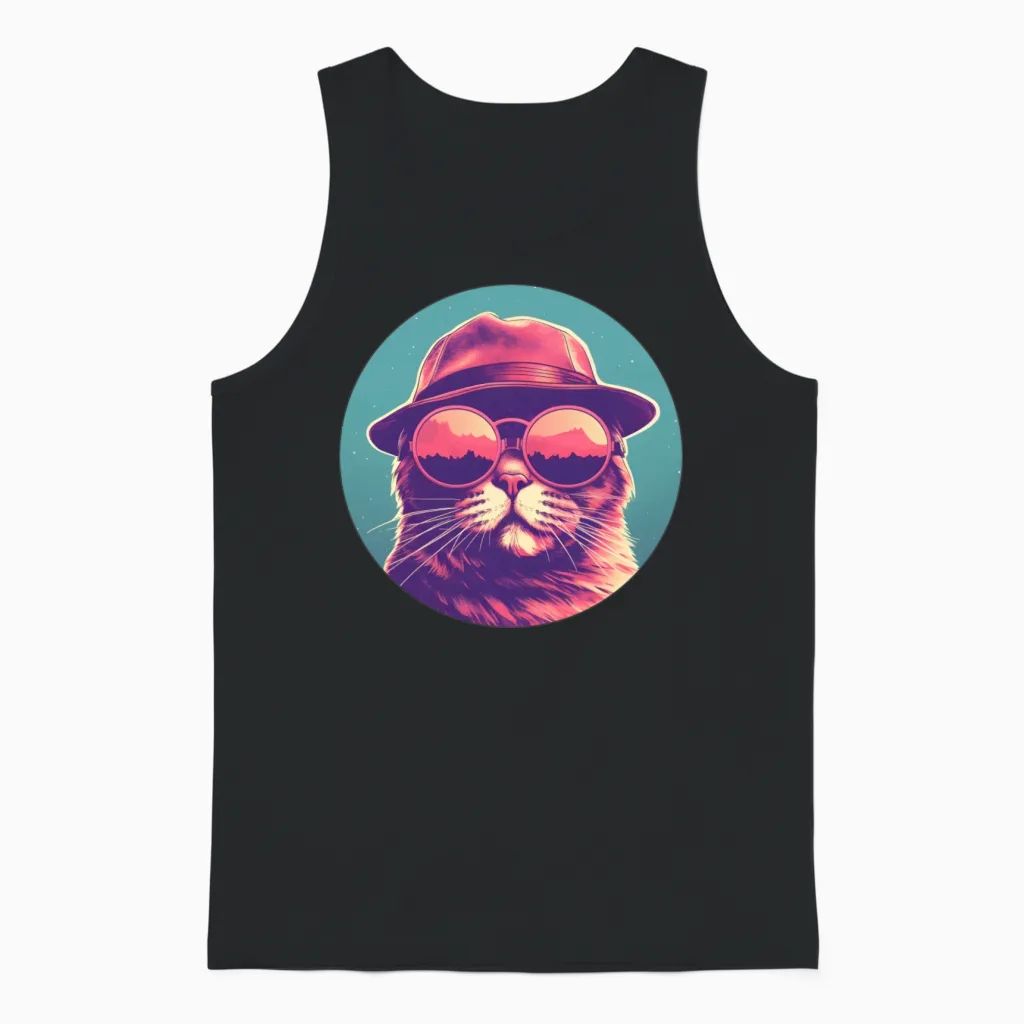 Retro Cat Lovers Style Unisex Tank Top - Black