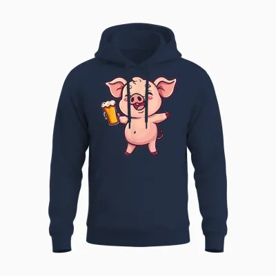 Pig with Beer | Funny Drinking Party T-Shirt, Black, S Unisex Hoodie - Navy