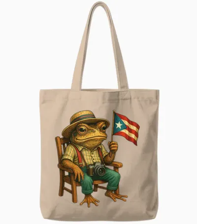Funny Coqui Frog Puerto Rico Flag Taino Boricua Hispanic Tote Bags - Natural