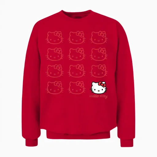 Hello Kitty Classic Fit T-Shirt - Adult Black Crew Neck Cotton/polyester Short Sleeve Unisex Sweatshirt - Red