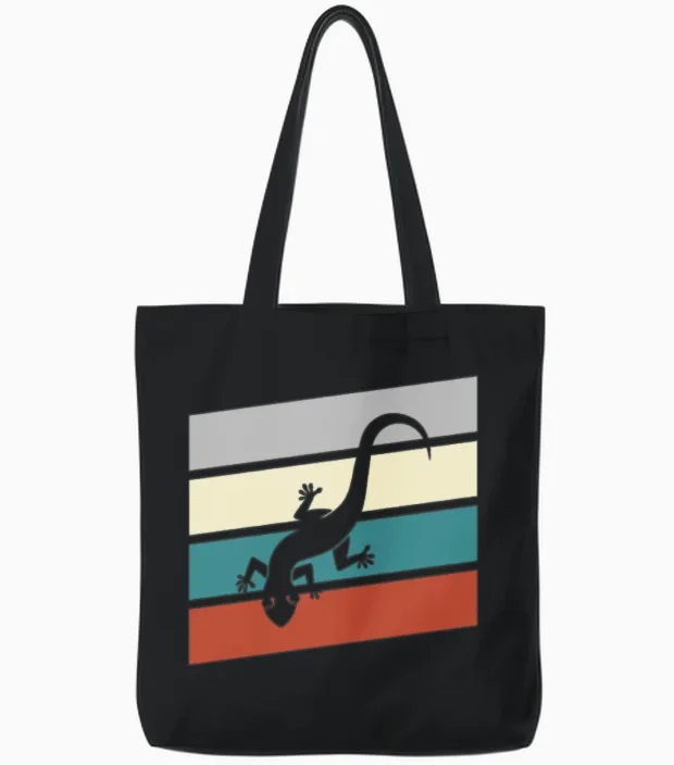 Lizard Retro - Reptiles & Exotics Tote Bags in Black