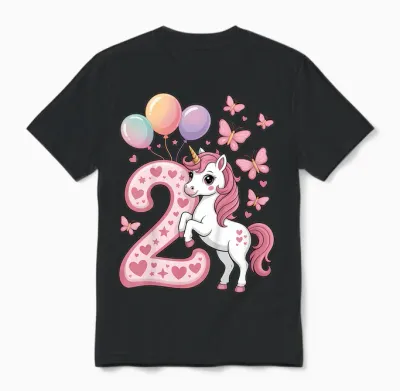 Einhorn 2. Geburtstag Mädchen 2 Jahre Alt Pferde Ich Bin 2 Unisex T-Shirt - Black