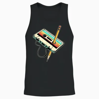 80s 90s Retro Party Costume Nostalgia Cassette Unisex Tank Top - Black