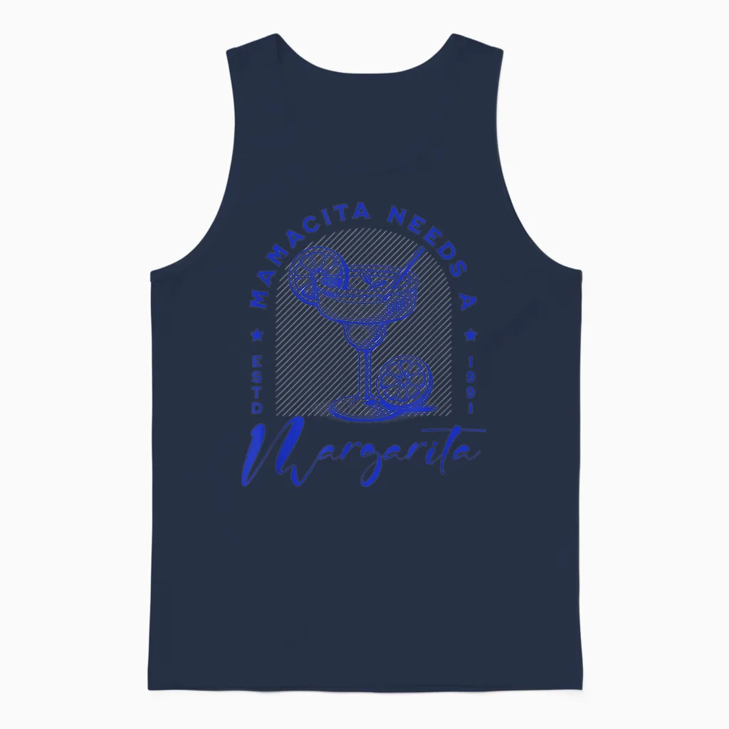 Mamacita Needs a Margarita β Funny Vintage Gift T-Shirt, White, S Unisex Tank Top in Navy