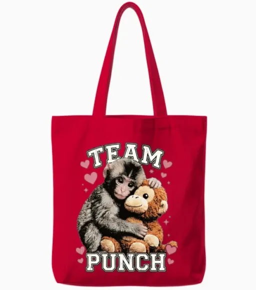 Funny Cute Baby Monkey Team Punch Tote Bags in Red