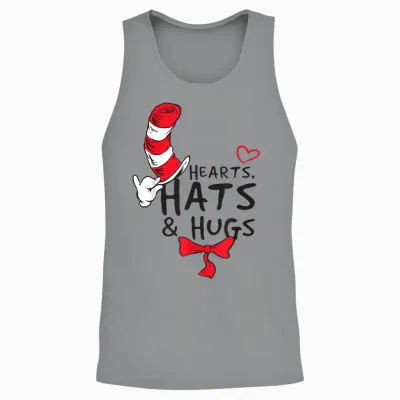 Dr. Seuss Cat in the Hat Hats & Hugs Officially Licensed Unisex Tank Top - Sport Grey