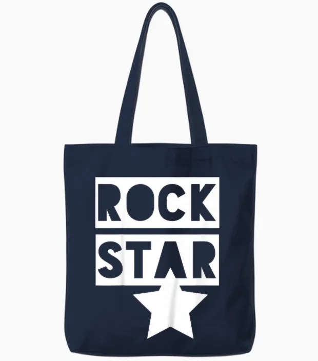 Children's Rock Star Monochrome Kids for Rock 'n' Roll Boys & Girls T-Shirt, Black Tote Bags in Navy