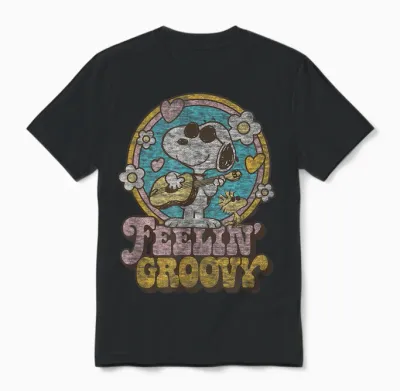 Peanuts - Feelin' Groovy Snoopy and Woodstock Unisex T-Shirt - Black