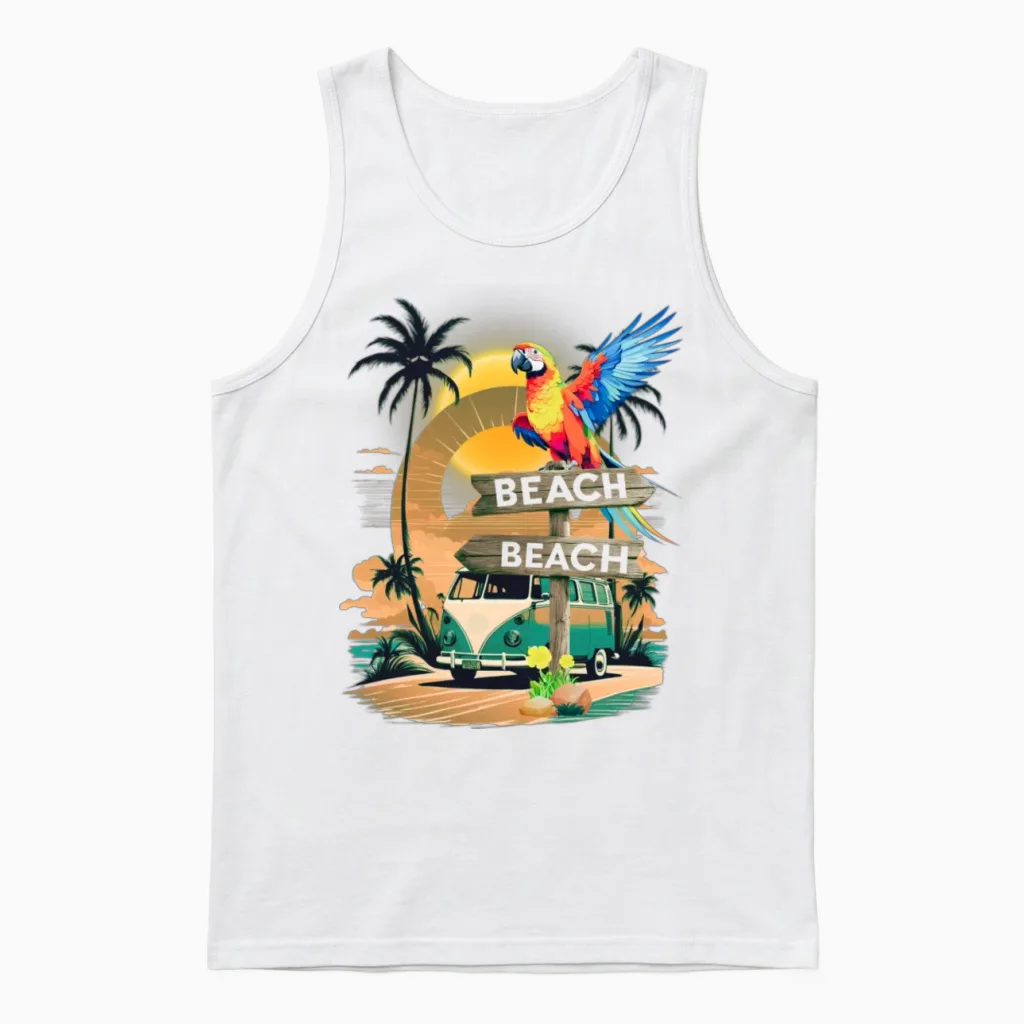 'beach Sign Parrot Scene' Gd Unisex Tank Top in White