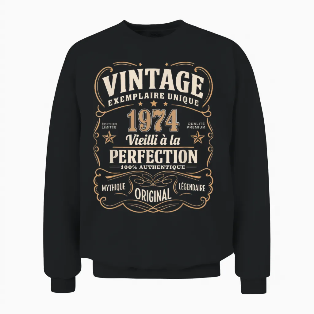 51 Years Man 1974 Birthday T Shirt 51 Years Man 1974 T-Shirt, Black, S Unisex Sweatshirt in Black
