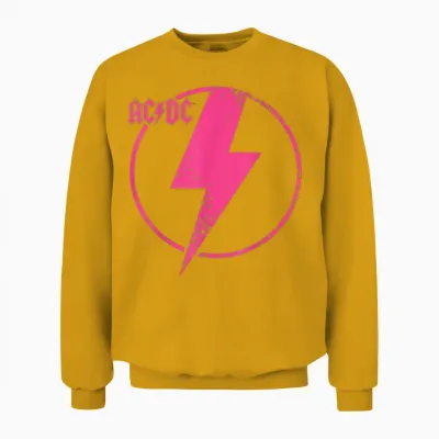 Offiziell Ac/dc Pink Distressed Logo Acdc Unisex Sweatshirt - Gold