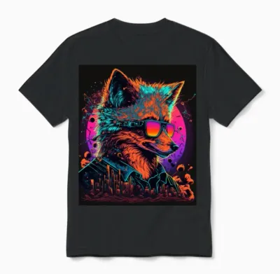 Retro Futuristic Synthwave Fox Unisex T-Shirt - Black
