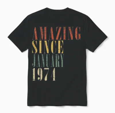 January 1974 Vintage Birthday Present Unisex T-Shirt - Black