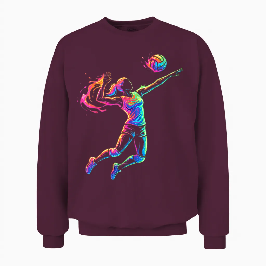 Joueur De Volleyball Femme Enfant Et Fille Unisex Sweatshirt in Maroon