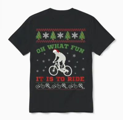Mountain Bike Rider, Oh What Fun Christmas Ugly Sweater Gift Unisex T-Shirt - Black