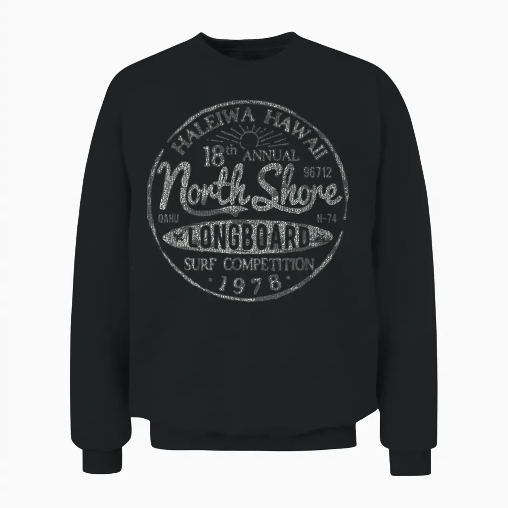 Long Board North Shore Surf Vintage Hawaii Beach Unisex Sweatshirt in Black