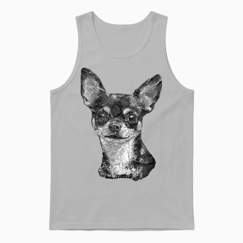 Chihuahua Face Cute Dog Lovers Men Women Black White Unisex Tank Top in Ash
