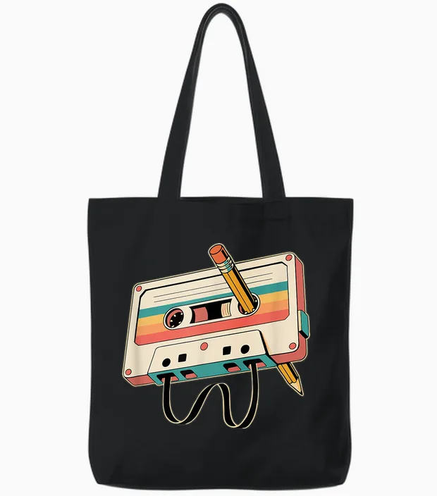 Retro Kassette Bleistift 80er 90er Musikliebhaber Vintage Tote Bags in Black