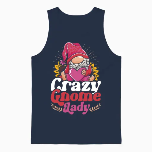 Garden Gnome Crazy Gnome Lady Unisex Tank Top in Navy
