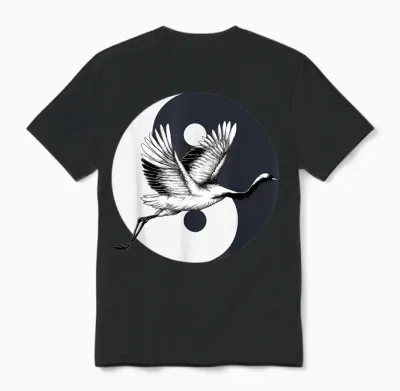 Tai Chi Crane Art Yin, Yang, Qi Gong, Chinesische Kraniche Kunstwerk Unisex T-Shirt - Black