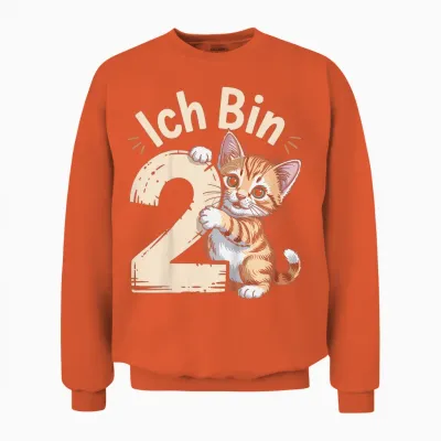 Kinder 2. Geburtstag Mädchen 2 Jahre Katze Deko Spruch Sprüche Unisex Sweatshirt - Orange