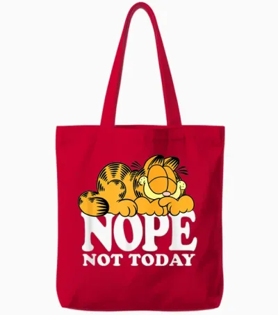 Garfield Nope Not Today Lazy Cat Bold Logo T-Shirt - Unisex-Adults, Unisex-Kids - Black - Short Sleeve - T-Shirt - Novelty T-Shirts Tote Bags - Red