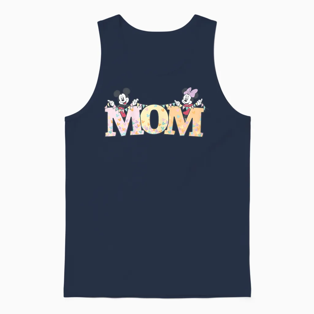 Disney Mom Mickey & Minnie Pastel Letters Family Disney Trip Unisex Tank Top in Navy