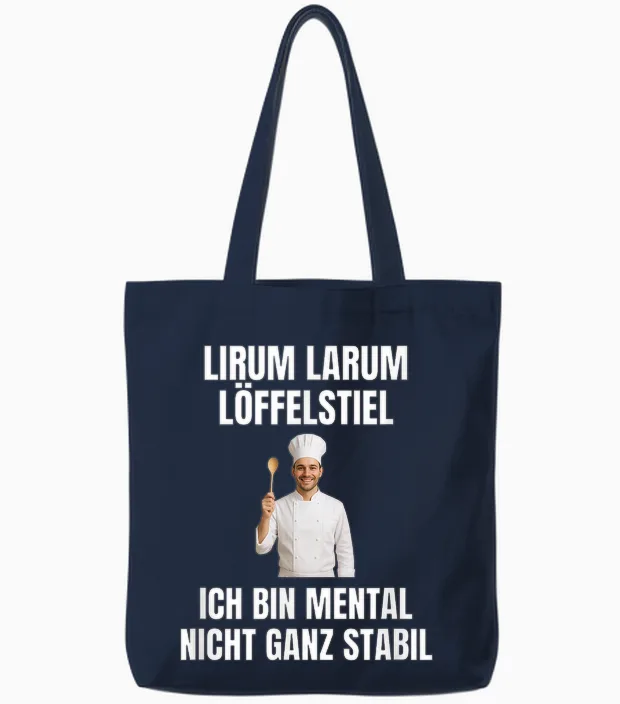 Lirium Larum Spoon Handle I Am Mental Not Very Stable Tote Bags in Navy