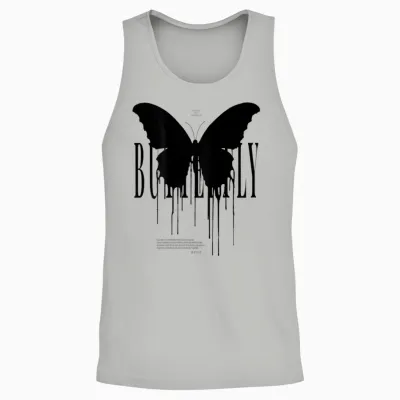 Y2k Hip Hop Backprint Streetwear Chaos Effect Butterfly T-Shirt, Gray Unisex Tank Top - Ash