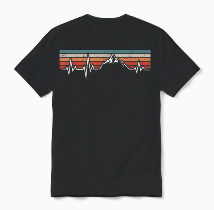 Herzschlag Berge Bergwandern Wandern Berg Ekg Wander Unisex T-Shirt in Black
