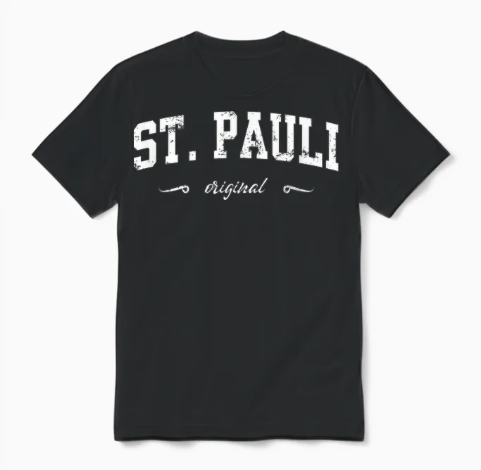 Hamburg St. Pauli College Design T-Shirt, Black Unisex T-Shirt in Black