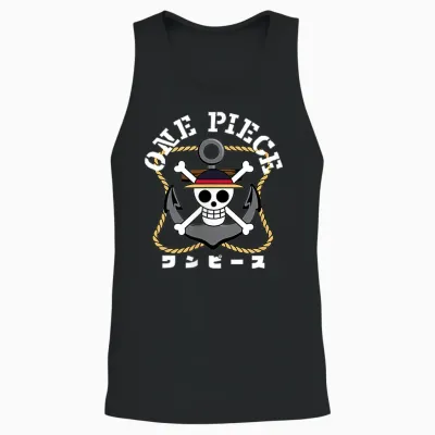One Piece Anime Front and Back Anchor Logo and Crew Items Unisex Tank Top - Black
