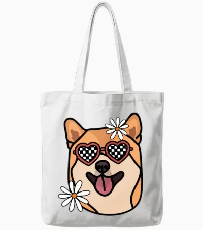 Shiba Retro Dog Tote Bags - White