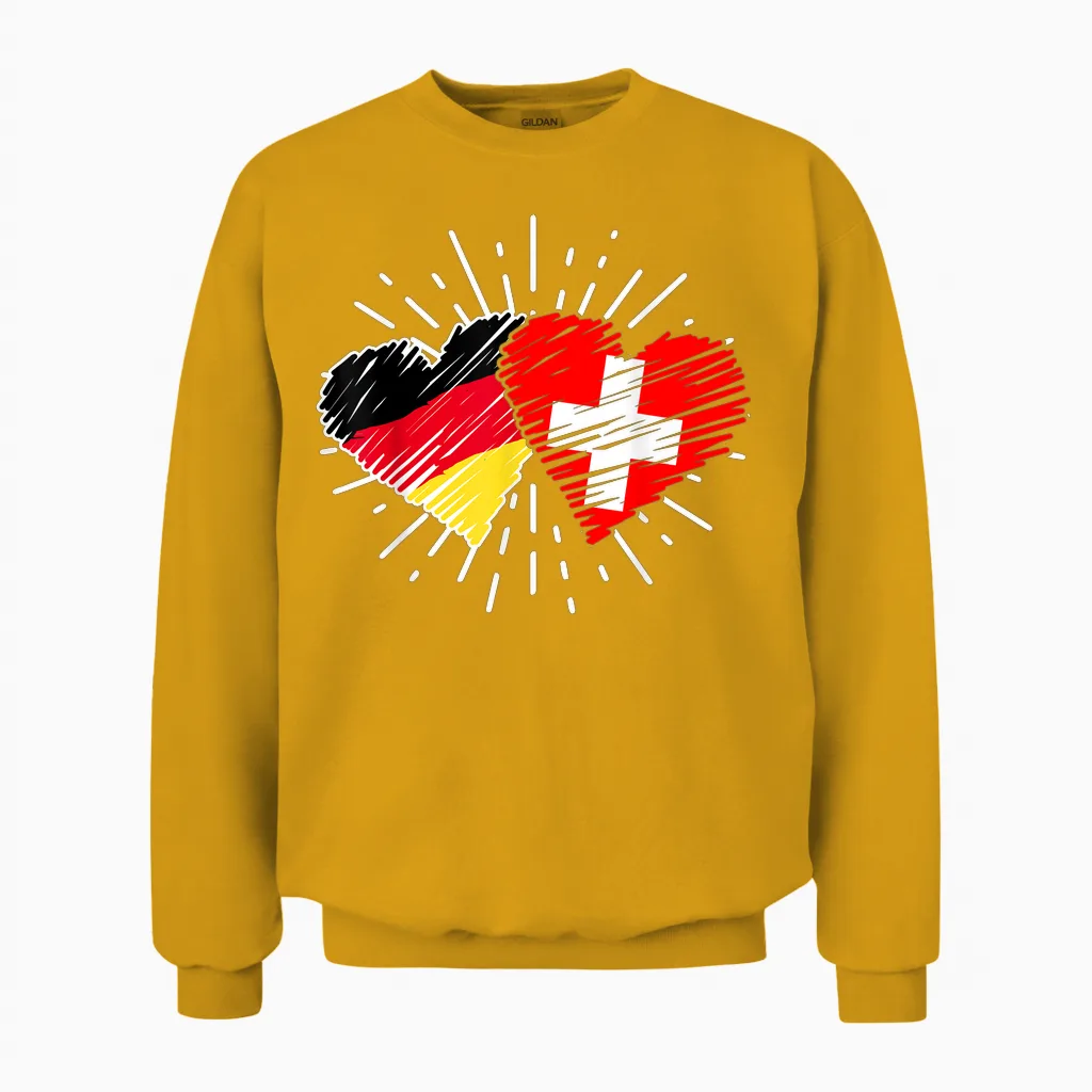 Deutschland Schweiz Freundschaft Herz Flagge Suisse Unisex Sweatshirt in Gold