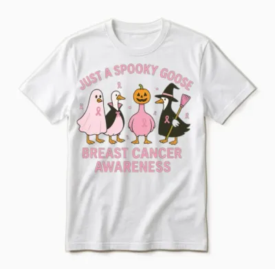 Spooky Goose Breast Cancer Awareness Design Unisex T-Shirt - White