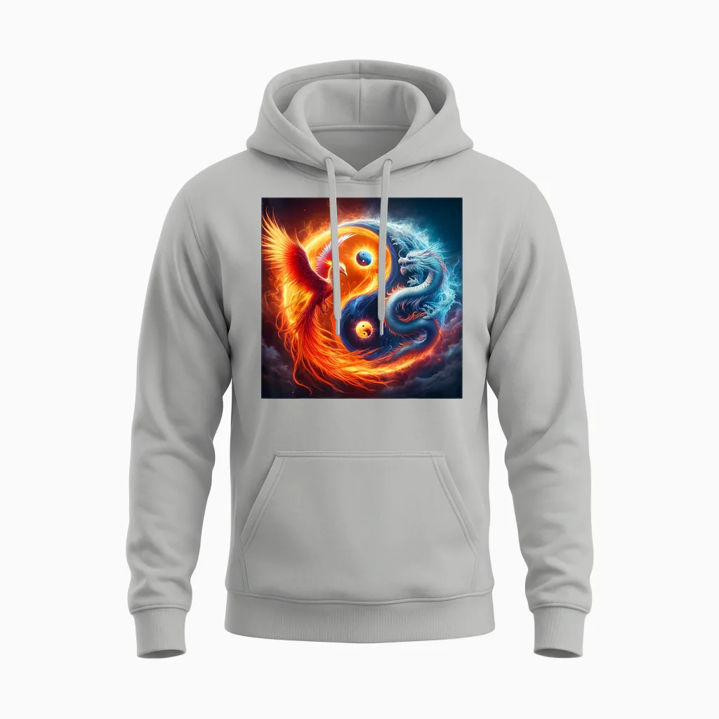 Yin Und Yang Phoenix Und Japanischer Drache Unisex Hoodie in Ash