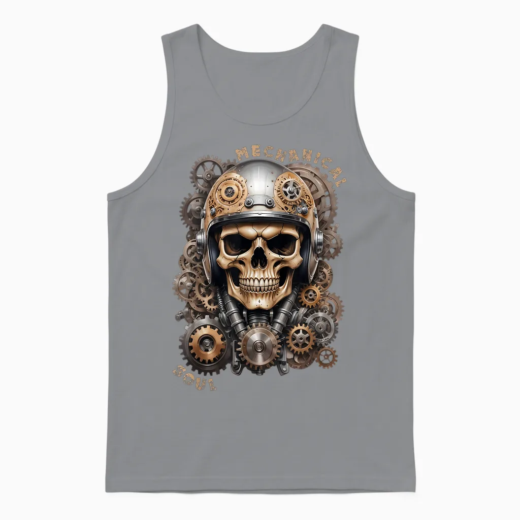 Biker Skull Biker Skull Vintage Motorcycle Custom Retro T-Shirt, Black, S Unisex Tank Top in Sport Grey