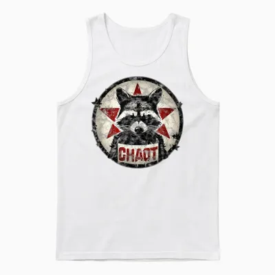 Raccoon Chaos Anarchy Star Fighter Revolution Vintage T-Shirt, Black Unisex Tank Top - White