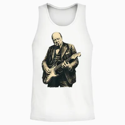 Winston Churchill Playing Guitar Rocker Cool Retro Vintage Unisex Tank Top - White