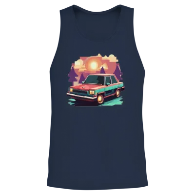 Retro Pixels Car Design Unisex Tank Top - Navy
